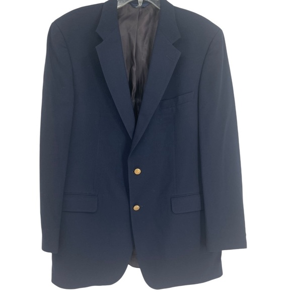 Brooks Brothers 346 Blazer Men Size 43L Navy Blue Worsted Wool Gold Buttons - Picture 1 of 11